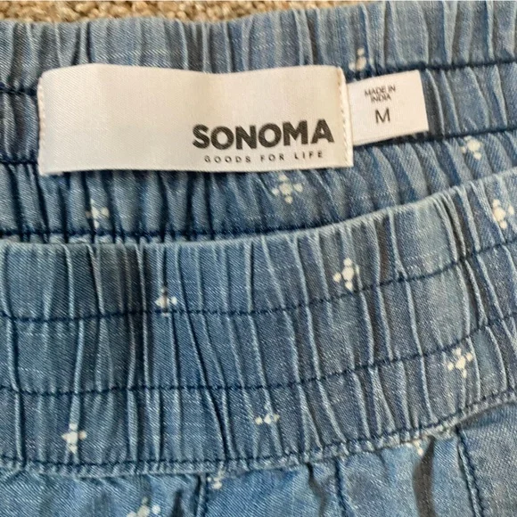 Sonoma pull on chambray shorts light blue dot pattern mid rise elastic sz medium - Picture 5 of 9
